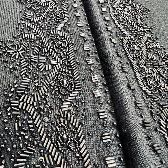 BROOKS BROTHERS Open Front Sweater Fine Merino Italian Wool Hand Beaded Black M - Picture 6 of 7